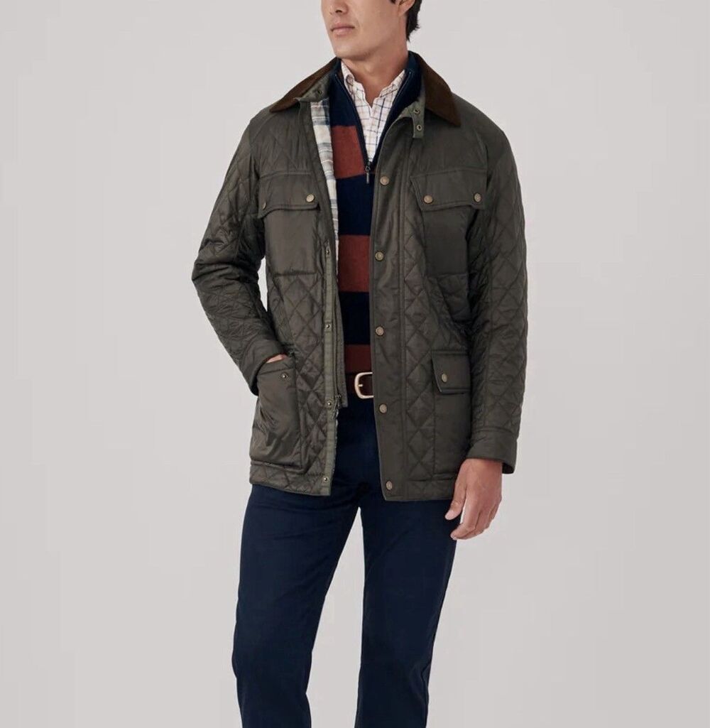 J. McLaughlin Trials Quilted Jacket Bellstaff Style Dark Olive Men’s Sz XL - NWT